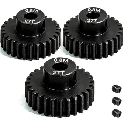 3-Pack Steel Metal 0.8M 5mm Pinion Motor Gear Sets 27T Compatible with HPI Kyosho Losi Axial Tamiya 1/8 1/10 RC Car Monster Truck Buggy, 0.8 Module Gear for Traxxsa Arrma - style: 3Pcs 27T