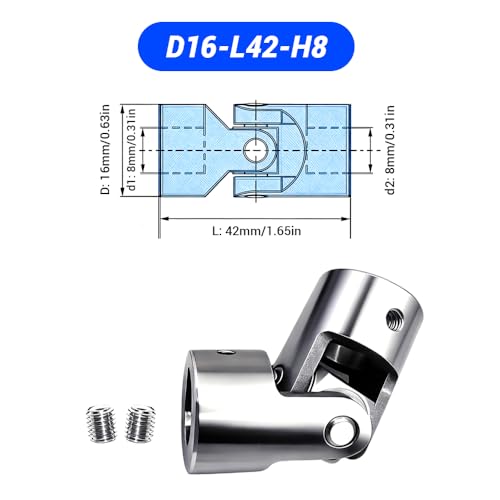 8mm to 8mm Universal Joint Coupling, D16 L42 Stainless Steel Rotatable Steering Shaft U Joint Coupler Motor Connector for DIY Model RC Car Robot - size: D16-L42-H8, style: No Keyway