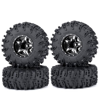 4PCS 1.3" Beadlock Wheel Tires Set Aluminum 1.3inch 5-Spoke Beadlock Wheel Hub Wheel Rim 7mm Hex ＆ 70mm/2.76inch Rubber Crawler Tires for 1/18 1/24 RC Crawler Car SCX24 TRX4M (Black) - color: Black