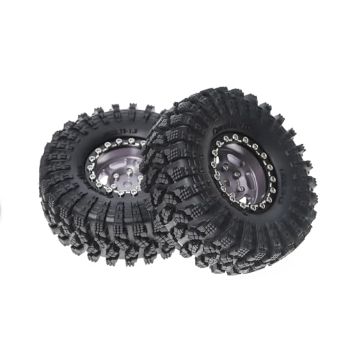 1.3” Aluminum Beadlock Wheels & All-Terrain Trail Tires Set, -8.0mm Offset, 66×26mm, 7mm Hex, Foam Inserts, Fits 1/18 1/24 TRX4M SCX24 AX24 FCX24 Ascent-18, Pre-Assembled 4 pcs (Gray) - color: Gray
