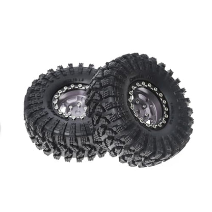 1.3” Aluminum Beadlock Wheels & All-Terrain Trail Tires Set, -8.0mm Offset, 66×26mm, 7mm Hex, Foam Inserts, Fits 1/18 1/24 TRX4M SCX24 AX24 FCX24 Ascent-18, Pre-Assembled 4 pcs (Gray) - color: Gray