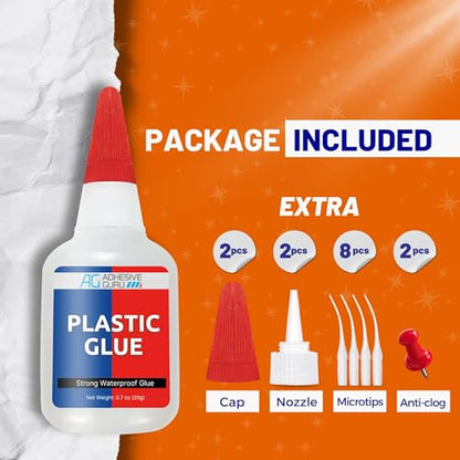 Adhesive Guru Plastic Glue (2x0.7 oz) Ultra Strong Super Glue for Repairs, Waterproof Adhesive for Plastic Bonding Models, DIY Crafts, Toys, PVC, ABS, 3D Printings and More - 2 Pack - size: 2 Pack, style: Plastic Glue