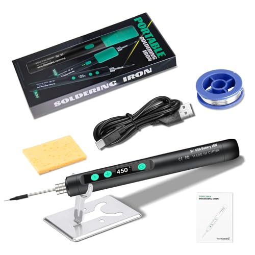 Portable Wireless Soldering Kit—Features a 1100mAh rechargeable USB-C soldering pen LCD screen for adjustable temperature settings. home appliance repairs and DIY projects. 8-second rapid heat-up.