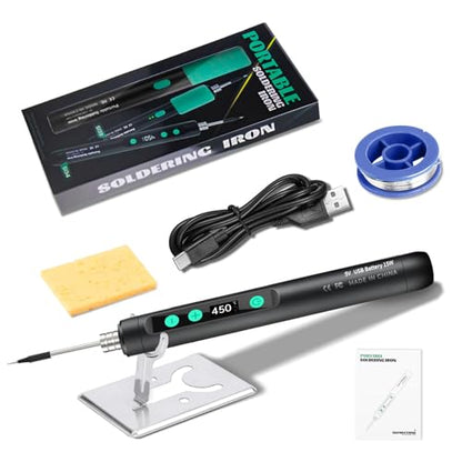 Portable Wireless Soldering Kit—Features a 1100mAh rechargeable USB-C soldering pen LCD screen for adjustable temperature settings. home appliance repairs and DIY projects. 8-second rapid heat-up.