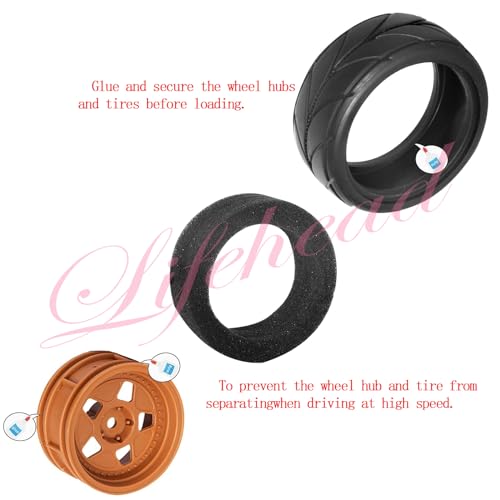 Lifehead 65mm On Road Rubber Tires& Wheels Rims 12mm Hex Hub for HPI Ken Block's Tamiya XV01 TT01 TT02B Kyosho FAZER MK2 Lc racing PTG HSP RGT RC 3RACING D5 1/10 RC Rally Car - color: Brown 3