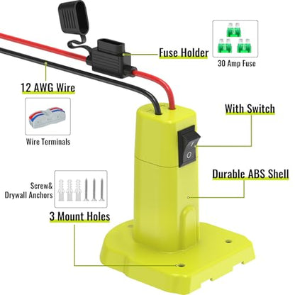 1 Pack Power Wheel Adapter Compatible with Ryobi 18V Battery, Upgraded Battery Converter Kit with Switch, Fuse & Wire Terminals, 12 AWG Wire, Power Connector for DIY RC Car Toys Robotics - color: 1-PACK