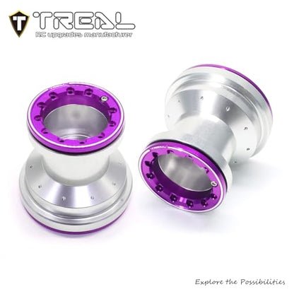 TREAL Aluminum 7075 Beadlock Wheels Set of 4 for 1/18 Mini LMT Monster Truck(Silver-Purple) - color: Silver-Purple