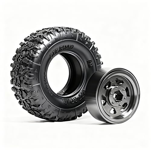 1.3” Aluminum Beadlock Wheels & Mud Terrain Tires Set for 1/18 1/24, -6.0mm Offset RC Crawler Car Fits TRX4M, Axial SCX24 AX24, Redcat Ascent-18, FCX24, 66 x 26mm, Pre-Assembled 4 pcs Black - color: Black