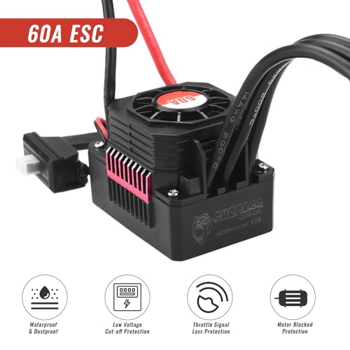 Surpass Hobby 3660 3500KV Motor 60A ESC Combo for 1/10 RC Trucks | 3660 brushless motor with waterproof ESC, CNC aluminum motor housing multi safety protection - size: 3500KV