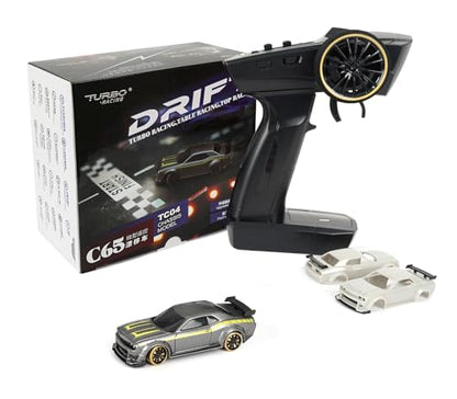 Turbo Racing 1:76 Scale Drift RC Car, Mini Table Racing Model Car with 2.4G Remote Control & Gyro Full Proportional RTR for Adults Hobby Toys Gifts (C65) - style: C65