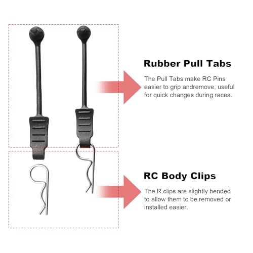 RC Body Clips with Pull Tabs for 1/10 1/12 1/14 Arrma Axial SCX10 Redcat Tamiya HSP Himoto, 20-Pack (Silver)