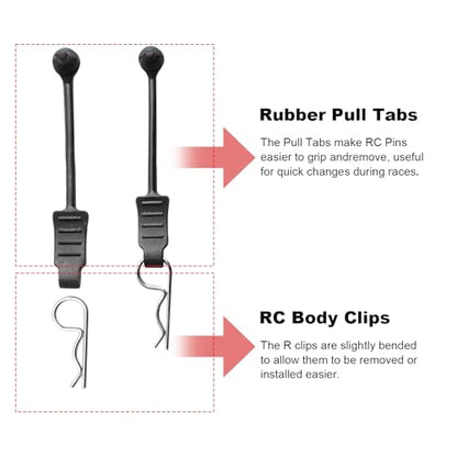 RC Body Clips with Pull Tabs for 1/10 1/12 1/14 Arrma Axial SCX10 Redcat Tamiya HSP Himoto, 20-Pack (Silver)