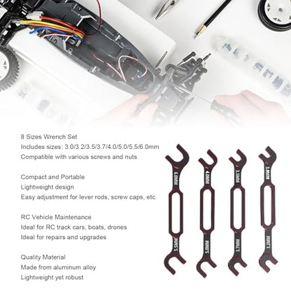 Tyenaza 4Pcs RC Wrench, 3.0 3.2 3.5 3.7 4.0 5.0 5.5 6.0mm Turnbuckle Nut Ball Joint Remover RC Universal Repair Tool for RC Crawler Car Boat (Red) - color: Red