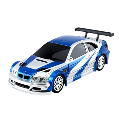 HERR RC Electric Mini Racing Drift Car Model 1:43 Scale 2.4G Full Scale Linkage Light Set Max Speed 15km/h Indoor Mini RC Toys Hobbyist Gift Black White (RTR Version/Blue & White) - color: Blue & White