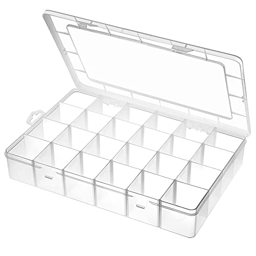 Gbivbe Large 24 Grids Plastic Organizer Box Adjustable Dividers,Clear Storage Box for Jewelry, Art DIY Crafts, Washi Tapes, Beads and Small Parts - color: Clear-1
