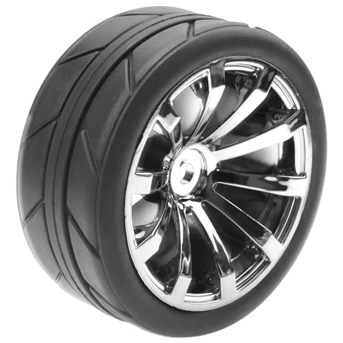 ShareGoo OD 2.55" Rubber Tires w/Plastic Wheel Rims 12mm Hex Compatible with HSP Tamiya Kyosho Traxxas Sakura WLtoys 1/10 RC On Road Racing Touring Car (Silver) - color: Silver