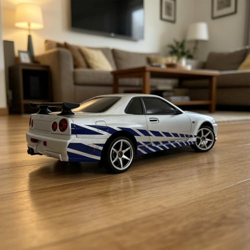 LD1899 GTR R34 1/18 RWD RC Drift Car with 3 Batteries (Silver) | 2.4GHz RWD Drift Car With Gyro,LED Lights & 3 Batteries Silver - color: Gtr R34 Silver With 3 Batteries