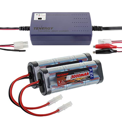 Tenergy 7.2V RC Battery and Charger Combo: Two 3000mAh NiMH Flat Packs with Standard Tamiya Connectors Plus Universal 6S-10S NiCd Smart Fast Charger