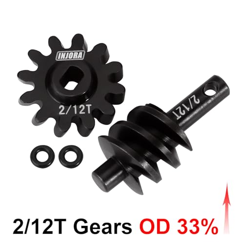 INJORA Overdrive Differential Axle Steel Gears 2/12T Steel Worm Gears Upgrade Parts for AX24 SCX24 C10 JLU Gladiator Bronco Deadbolt Axial 1/24 RC Crawler Car - size: 12T