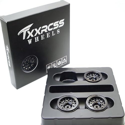 RC 1.0 Beadlock Wheels Offsets -2 Aluminum Rims for AX24 1/18 TRX4M All 1/24 Scale SCX24 Deadbolt RC Crawler Car Wheels Upgrades 4Pc (Black) - color: Black