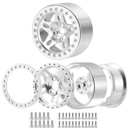 4PCS Aluminum 2.2 Beadlock Wheels Rims Hub for 1/10th RC Crawler Car Wraith RR10 RBX10 SCX10 II III TRX4 D90 D110 (Silver) - color: Silver