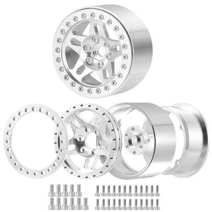 4PCS Aluminum 2.2 Beadlock Wheels Rims Hub for 1/10th RC Crawler Car Wraith RR10 RBX10 SCX10 II III TRX4 D90 D110 (Silver) - color: Silver