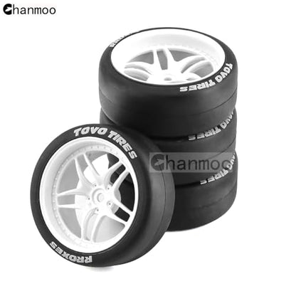 1/10 RC Drift Tires and Plastic Wheels Rims Rally Racing Tyres 12mm Hex for 1:10 Scale On Road Touring Street Car Tamiya Traxxas HPI KYOSHO XV02 XV01 TT01 TT02 PTG2 A959 4PCS (C White) - color: C White