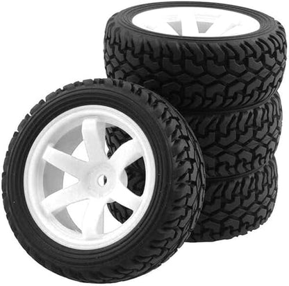 4PCS 75mm Rubber Tires and 6Spokes Plastic Wheel Rims Tyre for 1/10 RC On-Road Drift Racing Car 1:14 1:16 Rally Car for Tamiya Kyosho HPI HSP TT02 Upgrades Parts (White) - color: White