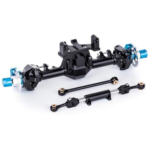+9mm Aluminum Front Rear Straight Axle with Hydraulic Steering Link for 1/24 RC Crawler SCX24 Deadbolt C10 Jeep Gladiator Parts (Black Set) - color: Black Set