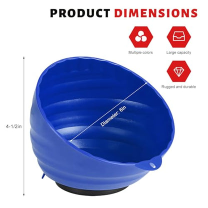 Magnetic Nut Cup, 6 Inch Cup Diameter Curved Magnetic Screws Bowl Holds Up to 5 Pounds, Multi-Use Parts Tray Nuts Bolts Organizer Attaches to Metal Surfaces, Car Accessories (Blue) - color: Blue