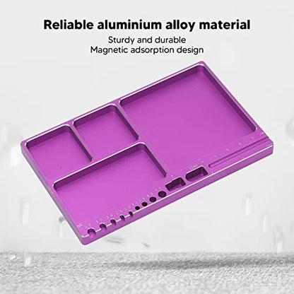 Magnetic Screw Tray, RC Aluminium Alloy Screw Tray, Adsorption Widely Used Magnetic Parts Tool Tray for RC Model Toy Repair Mat Electronic Repair Kit Tool Organizer (Purple) - color: Purple