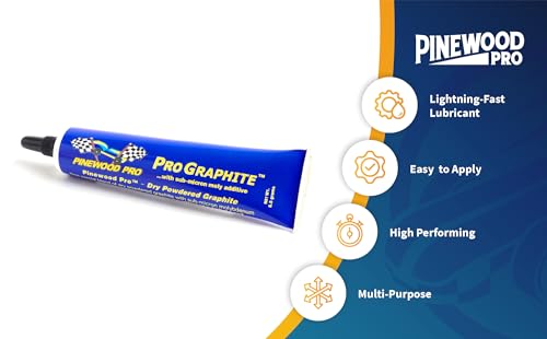 Pinewood Pro PRO Graphite + Moly | Dry Graphite Lubricant | Easy to Apply | Dry graphite with molybdenum in an easy-squeeze tube. Apply to axles for reduced friction and maximum derby car speed.