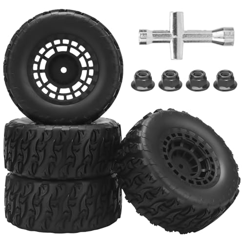 1/10 RC Short Course Truck Tires, daitoku 12mm Hex RC Wheels and Tires for 1/10 Traxxas TRX4 Slash Arrma Losi Tenacity Vkar 10sc Hpi - Style B (Black) - style: Style B
