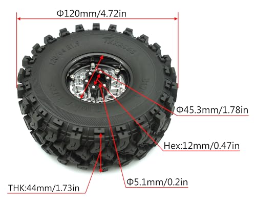 RC 1.9 Beadlock Wheels Negative Offsets 8mm and Tires for 1/10 SCX10 SCX10 SCX10 Pro TRX4 TRX6 Gen7/8 RC Crawler Remote Control Car Upgrades Aluminum 1.9 Beadlock Wheel Rims (Silver) DK - color: Silver
