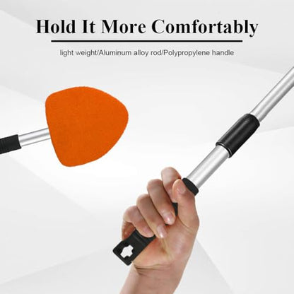 Windshield Cleaning Tool, Car Window Cleaner, Windshield Cleaner with 4 Washable Reusable Microfiber Pads and Extendable Handle, Auto Glass Wiper Cleaning Kit Universal for Car (Orange) - color: Orange