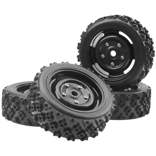 ShareGoo 4Pcs 1/10 On Road Tires & Plastics Wheel Rims 12mm Hex Compatible with Tamiya TT01 Kyosho Sakura D3 Traxxas 4Tec 2.0 1/10 RC On Road Racing & Touring Car (Black)