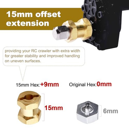 4PCS CrazyHobby Brass RC 12mm Wheel Hubs Extensions Wheel Spacers Hex Drive Adapter for 1/10 RC Crawler Axial SCX10 & SCX10 II 90046 D90 (15mm) - size: 15mm
