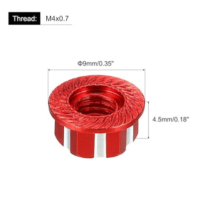 MECCANIXITY Hexagonal Nuts Aluminum M4 RC Wheel Carving Hex Nuts Dustproof Anti-Skid Mount Cap for 1/10 RC Model Car Trucks Off Road Car Upgraded Parts Pack of 2(Red) - color: Red