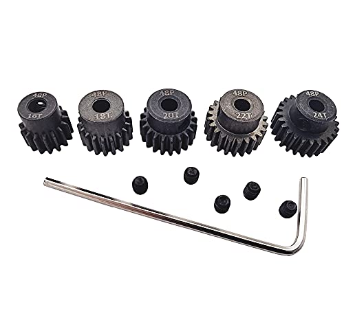 48P Pinion Gear 16T 18T 20T 22T 24T with Screwdriver for 1/10 RC Motor | Hardened Metal,High Strength,Wear Resistant 48P Pinion Gear Set for Traxxas Arrma HSP HPI AXIAL Tamiya Losi - size: 16T/18T/20T/22T/24T