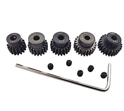 48P Pinion Gear 16T 18T 20T 22T 24T with Screwdriver for 1/10 RC Motor | Hardened Metal,High Strength,Wear Resistant 48P Pinion Gear Set for Traxxas Arrma HSP HPI AXIAL Tamiya Losi - size: 16T/18T/20T/22T/24T