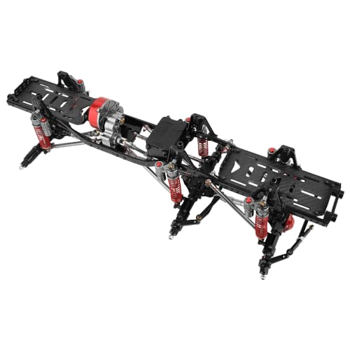 Metal Upgraded 6x6 RC Car Chassis Frame with 2 Front Steering Axles and Middle Axle Transmission 2 Battery Trays DIY for Axial SCX10 1/10 RC Crawler Car Parts (Without Wheels)