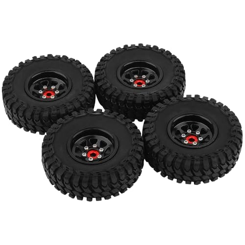 1.0 Beadlock Wheel Soft Tires Set -3.78mm Offset Wheel Rims for 1/18 1/24 RC Crawler Car Axial AX24 SCX24 FMS FCX24 TRX4M (Black) - color: Black