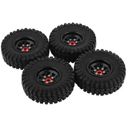 1.0 Beadlock Wheel Soft Tires Set -3.78mm Offset Wheel Rims for 1/18 1/24 RC Crawler Car Axial AX24 SCX24 FMS FCX24 TRX4M (Black) - color: Black