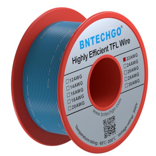 BNTECHGO 22AWG FEP Teflon Coated Wire Blue 50ft Tin-Plated Copper | 22 Gauge Strands Wire High-Temp FEP Insulation, -65°C to 200°C Rated, Aerospace Wiring, Medical Wiring, Scientific Equipment - size: 50ft Blue