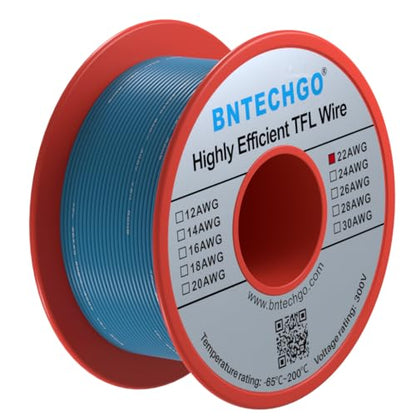 BNTECHGO 22AWG FEP Teflon Coated Wire Blue 50ft Tin-Plated Copper | 22 Gauge Strands Wire High-Temp FEP Insulation, -65°C to 200°C Rated, Aerospace Wiring, Medical Wiring, Scientific Equipment - size: 50ft Blue