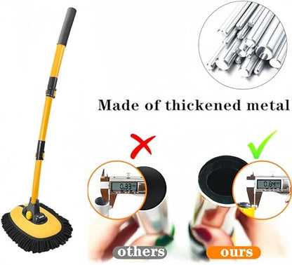 BMLEI Car Wash Brush with Long Handle, Microfiber Cleaning Car Wash Kit | Car Wash Mop with 2 Replacement Head, Extension Pole, Exterior Chenille Car Cleaning Brush for Washing Roof Car Truck RV - color: Yellow Mop With Yellow Washing Cloth