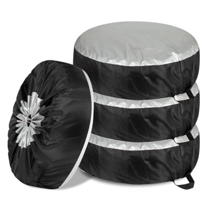 4PCS Car Tire Covers Set, Waterproof RV SUV Trailer Spare Tire Storage Bag with Handle, Portable Anti-UV Sun Snow Rain Wheel Cover, Dustproof Wheel Protector for 19-23 Inch Tires Diameter (L) - size: L