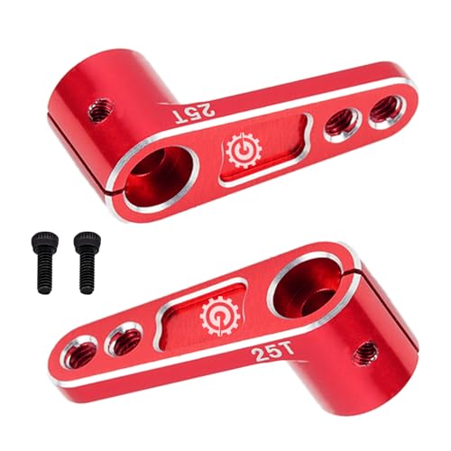 2PCS TGCWENG CNC Aluminum Alloy 25T Servo Horn 25 Teeth Steering Arm Horn Suitable with Losi Tamiya HPI HSP Redcat Axila SCX10 90046 TRX4 Etc 1/10 RC Crawler car (Red) - color: Red