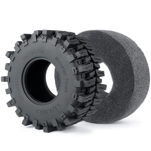 RCHUBAM 4Pcs 2.2" Rubber Wheel Tires for for 1/10 SCX10 AXI03004 AXI03007 | 125*56mm Tires,Deep Claw Tread Mud Terrain Tires with Insert Foam