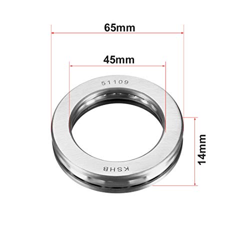 uxcell 51109 Thrust Ball Bearings 45mm x 65mm x 14mm Chrome Steel ABEC3 Single Row Roller 2pcs - size: 45mmx65mmx14mm